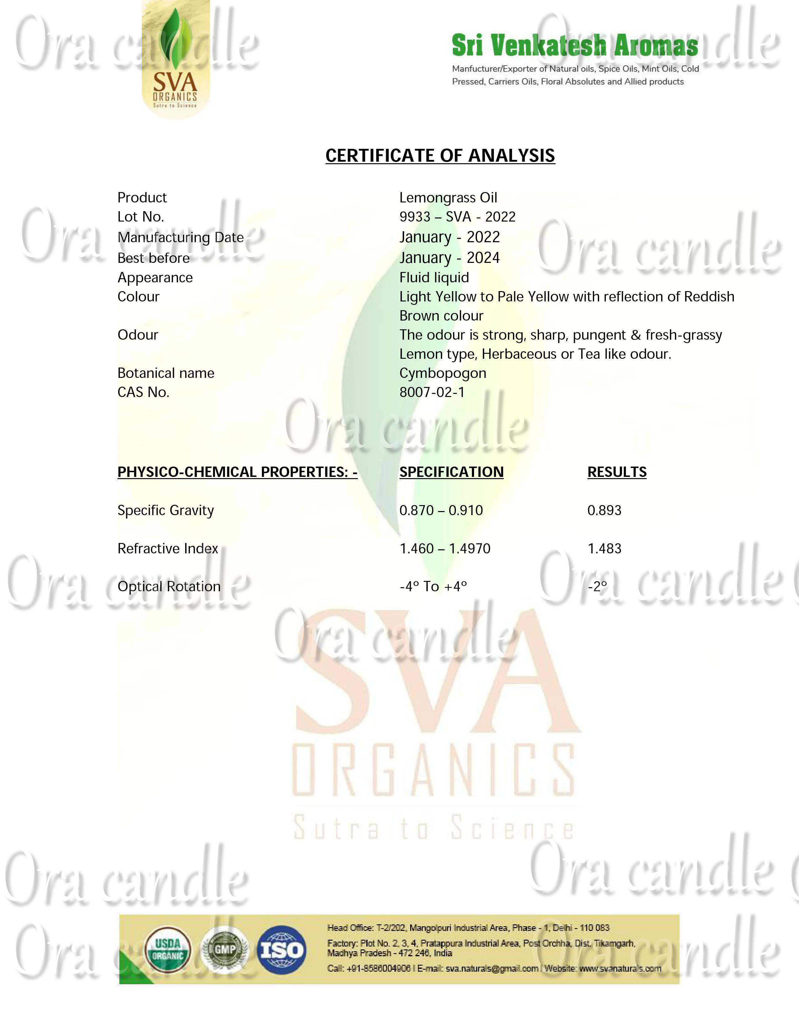 COA Lemongrass oil