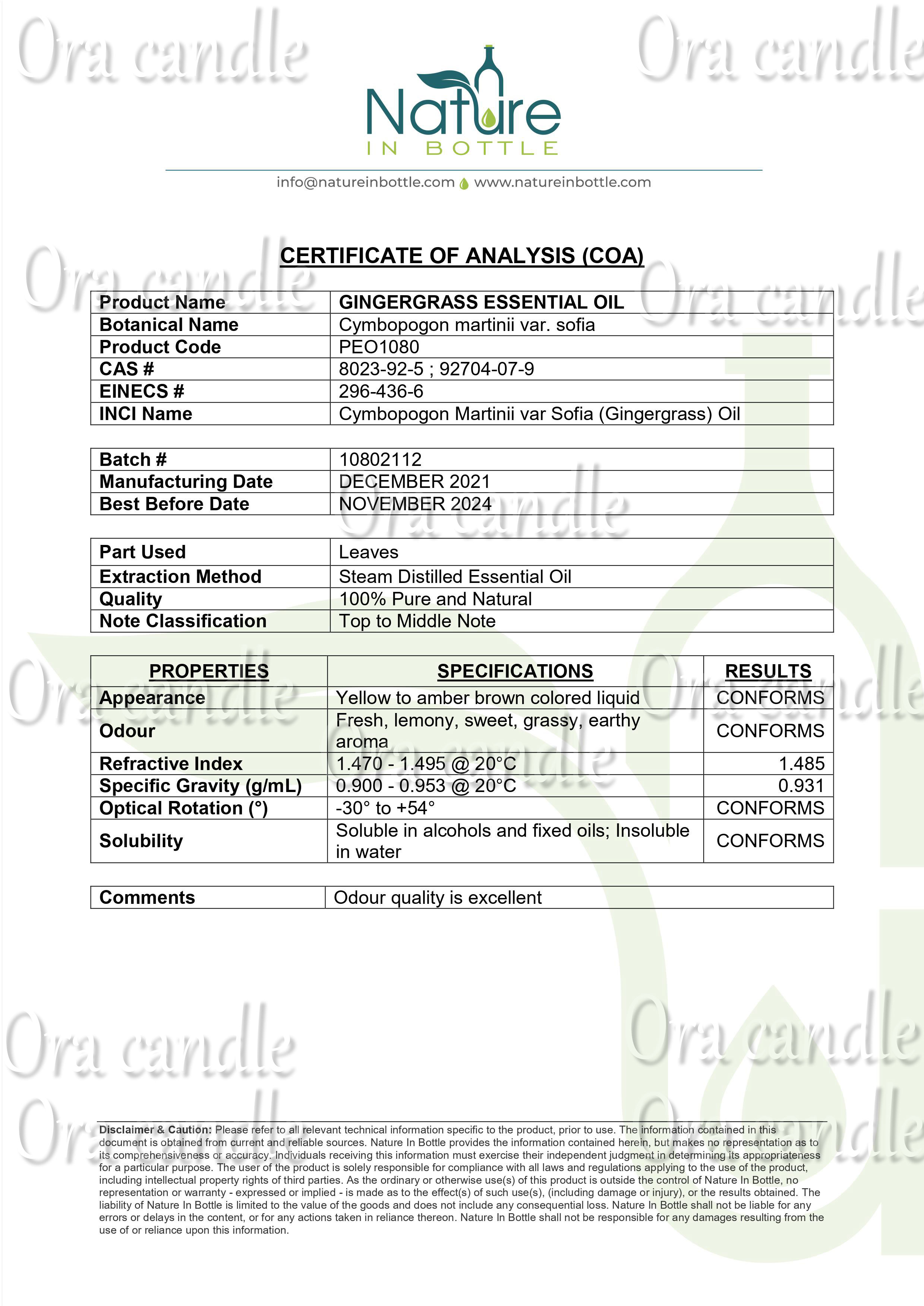 COA Gingergrass oil