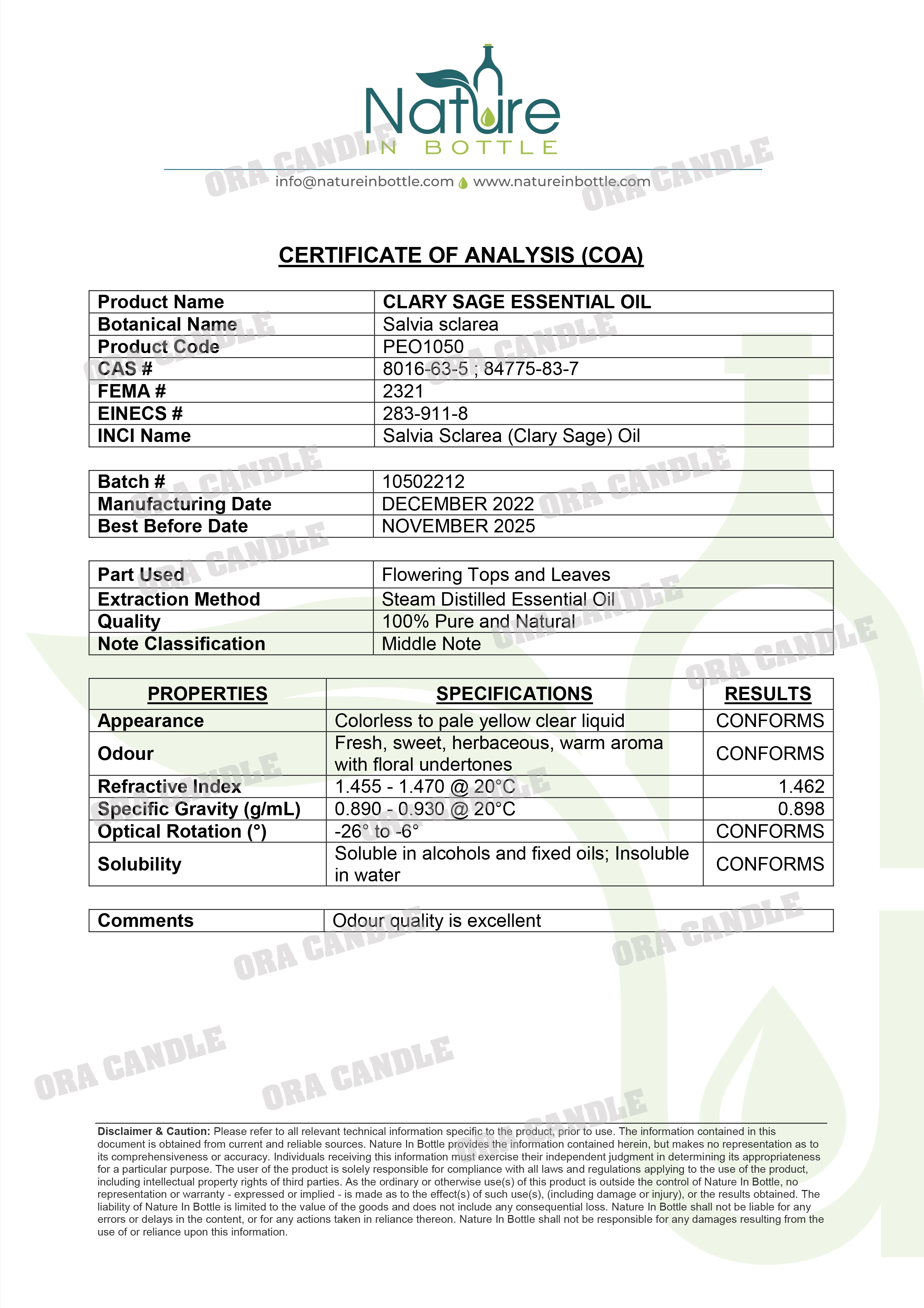 COA Clary-Sage oil